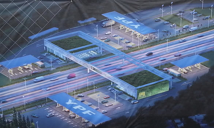 El predio de 10 hectáreas ya muestra avances significativos en su estructura principal sobre el carril a Buenos Aires. Foto maqueta.