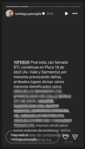 La historia del intendente Santiago Passaglia, en su Instagram personal, dando a conocer nombre, apellido y domicilio de los niños.
