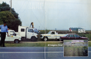 Escenario de la tragedia: Los restos del Bell 206 en los campos de Ramallo, a metros de una Ruta 9 que nunca volvió a ser la misma.