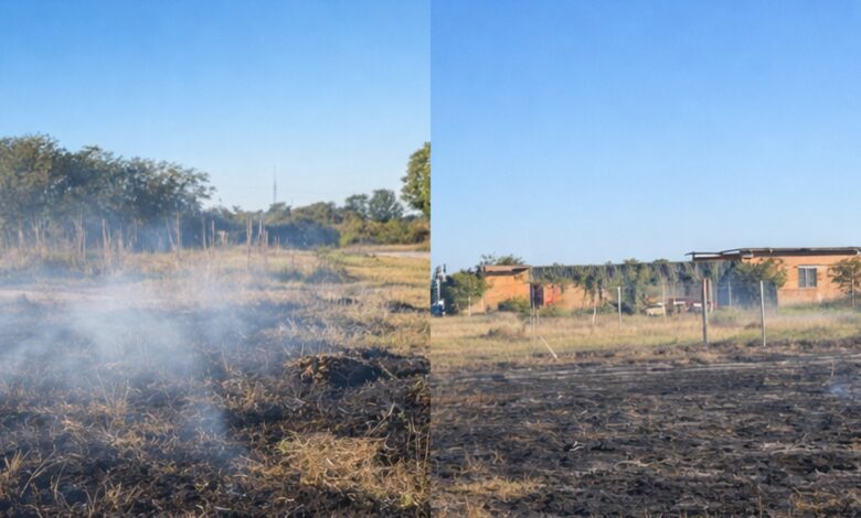 Huellas de la desidia: El rastro negro de la ceniza que queda a pocos metros de las viviendas, un recordatorio del peligro latente.