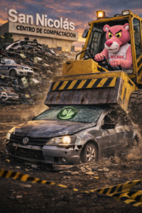 El costo de la chatarra: La Justicia debe decidir ahora si el valor del Bora de Caballero destruido lo pagan los contribuyentes o el ex intendente Manuel Passaglia con su patrimonio personal. (Imagen ilustrativa creada con Inteligencia artificial).