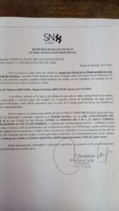 La intimación de la Municipalidad al Hospital Interzonal General de Agudos “San Felipe”
por cerca de 9 millones de pesos en concepto de tasas por servicios sanitarios.
