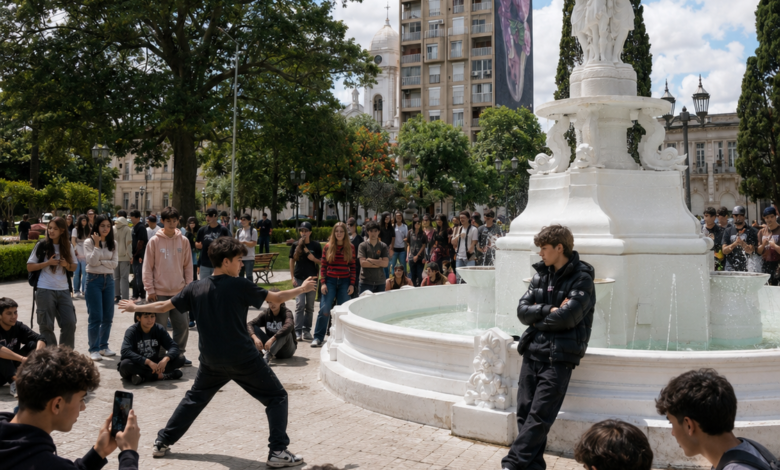 La histórica Plaza Mitre será el escenario donde la juventud nicoleña recreará este fin de semana una de las tendencias más virales de las redes sociales. Foto: Cosa Cierta IA.
